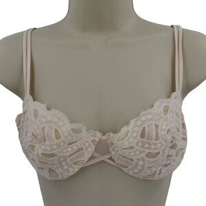 Maidenform 36B Grand Illusion Beige Scallop Lace Underwire Polka Dot Mesh Bra